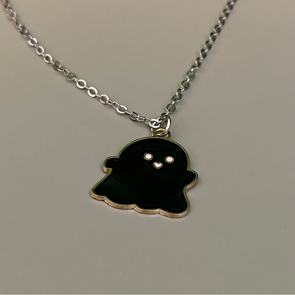 NEW Black Ghost Charm Necklace Halloween - Picture 5 of 5
